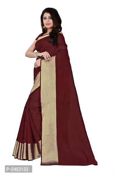 Maroon Cotton Silk Saree With Blouse Piece-thumb2