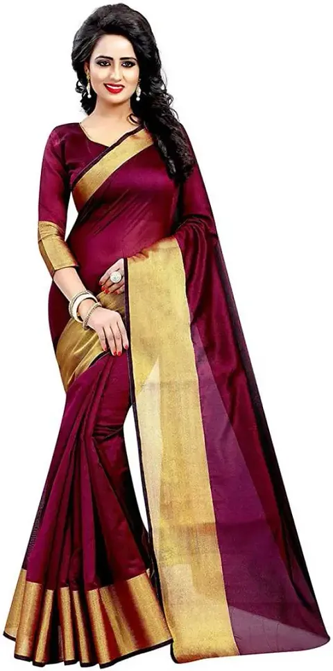 Stylish Zari Border Saree With Blouse Piece