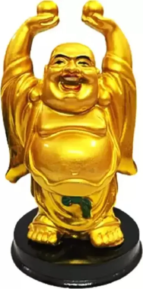 Kargau Resin Laughing Buddha Statue Feng Shui Laughing Buddha | Happy Man with Wealth Balls in Both Hands Decorative Showpiece - 12 cm (Polyresin, Multicolor) Pack of 1Pcs