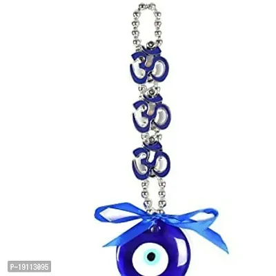 Kargau Three Om Evil Eye Wall Hanging Showpiece Hanging for Good Luck (23 * 6 CM, Blue) Pack of 1 Pcs