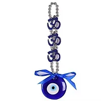 Kargau Three Om Evil Eye Wall Hanging Showpiece Hanging for Good Luck (23 * 6 CM, Blue) Pack of 1 Pcs-thumb3