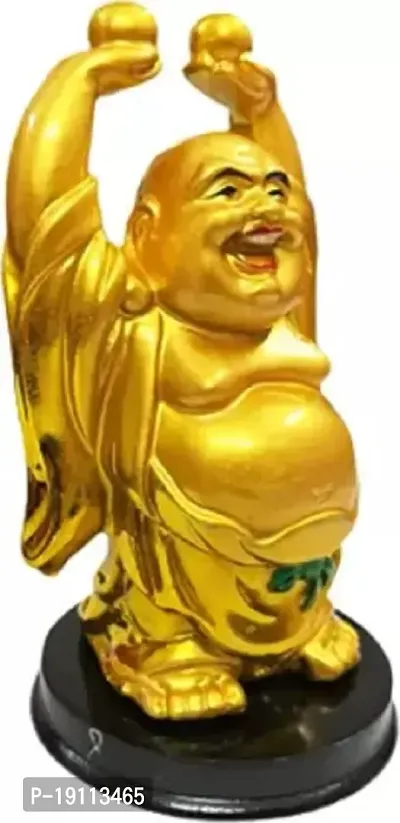Kargau Resin Laughing Buddha Statue Feng Shui Laughing Buddha | Happy Man with Wealth Balls in Both Hands Decorative Showpiece - 12 cm (Polyresin, Multicolor) Pack of 1Pcs-thumb3