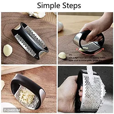 Sadmax Kitchen Stainless Garlic Press Garlic Mincer Ginger Crusher Peeler Squeezer Heavy Duty Garlic Presser Garlic Crush Garlic Chopper (Pack of 1)-thumb5