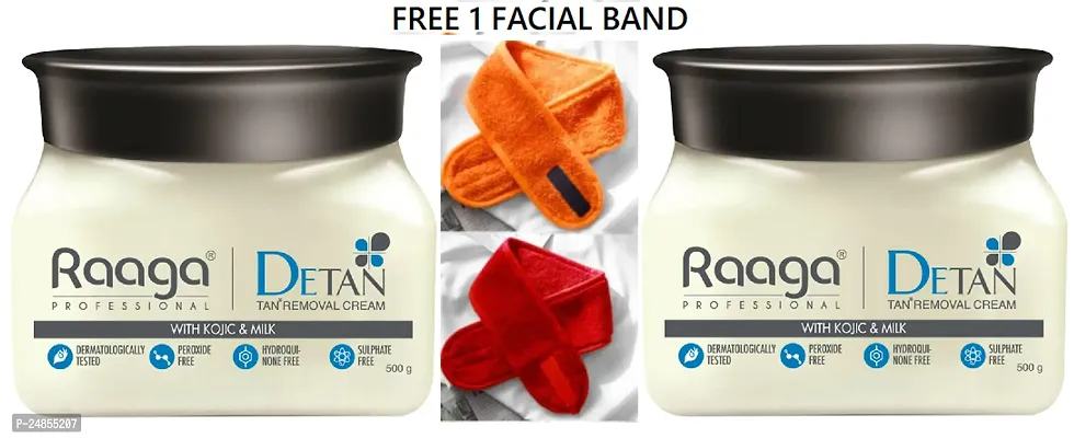 Raaga Professional De-Tan Tan removal Cream Kojic  Milk, 500 GM=500GM +facial band free