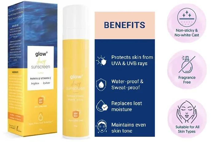 PROFESSIONAL Glow+ Dewy Sunscreen SPF 50 PA++++ | UVA/B  Blue Light Protection for Men  Women