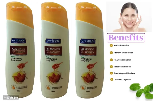 UNBOX PROFESSIONAL DEEP MOISTURISING BODY LOTION, ALMONDS WITH HONEY (PACK OF 3) FOR YOUR GLOWING AND HYDRATED SKIN