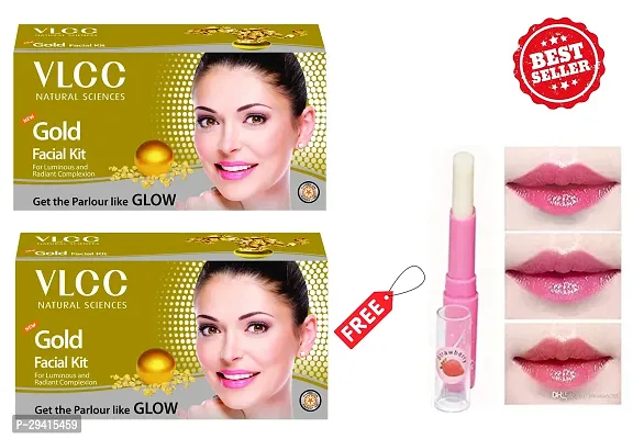 PROFESSIONAL VLCC NATURAL SCIENCES GOLD FACIAL KIT (PACK OF 2), WITH FREE PINK LIP BALM