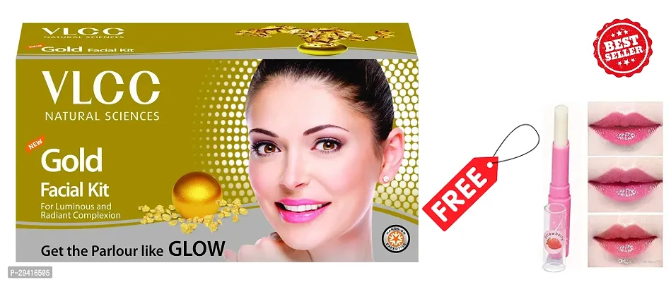 PROFESSIONAL VLCC NATURAL SCIENCES GOLD FACIAL KIT, PACK OF 1 WITH FREE PINK LIPBALM-thumb0