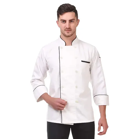 Kodenipr Club Traditional White Chef Coat Black Piping, Poly/Cotton,Size