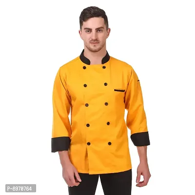 KODENIPR CLUB Men's and Women's Poly-Cotton Black Collar Chef Coat - Size X-Large 42 (Yellow)