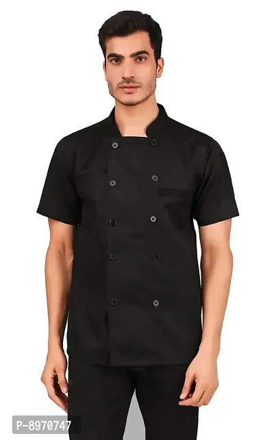 Kodenipr Club Mens Womens Chef Coat,Half Sleeves,Poly/Cotton,Plain,Size (Medium(38), Black)-thumb0
