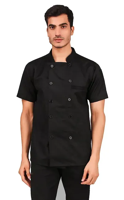Kodenipr Club Mens Womens Black Chef Coat,Half Sleeves,Poly/Cotton,Plain, Size