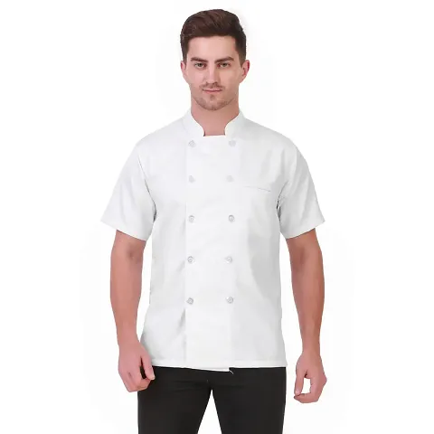 Kodenipr Club Mens Womens White Chef Coat, Half Sleeves, Poly/Cotton, Plain Size