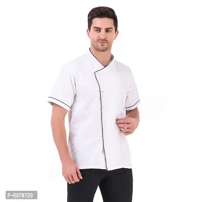 Kodenipr Club Mens Womens Crossneck White Chef Coat Black Piping Contrast, Half Sleeves, Poly/Cotton,Size-thumb5