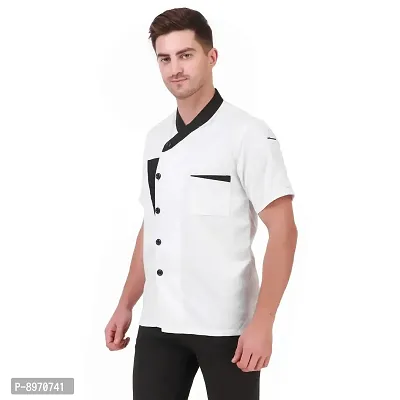 Kodenipr Club Short Sleeves Spliced White Chef Coat Black Contrast,Poly/Cotton,Size-thumb4