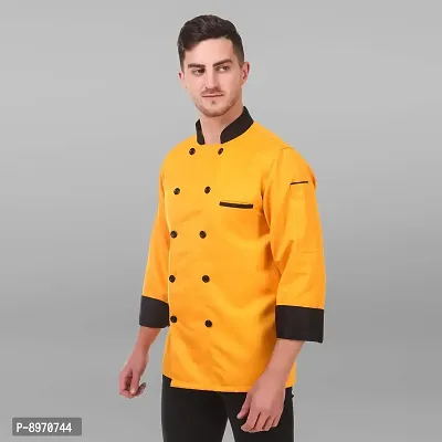 KODENIPR CLUB Men's Women's Poly/Cotton Solid Yellow Chef Coat Black Collar, (Size - Large, 40)-thumb2