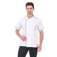 Kodenipr Club Mens Womens Crossneck White Chef Coat Black Piping Contrast, Half Sleeves, Poly/Cotton,Size-thumb1