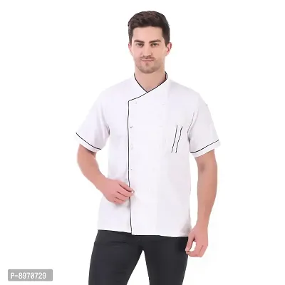 Kodenipr Club Mens Womens Crossneck White Chef Coat Black Piping Contrast, Half Sleeves, Poly/Cotton,Size-thumb2