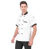 Kodenipr Club Mens Womens Double Breasted White Chef Coat Black Collar, Half Sleeves, Poly/Cotton, Size-thumb4