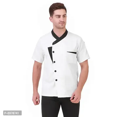 Kodenipr Club Short Sleeves Spliced White Chef Coat Black Contrast,Poly/Cotton,Size-thumb0