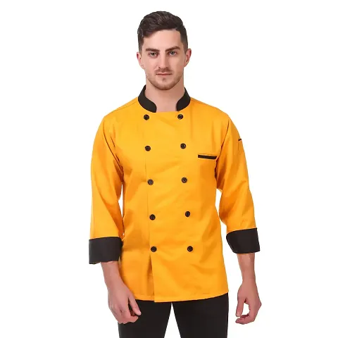 Kodenipr Club Men's Women's Yellow Chef Coat Black Collar,Poly/Cotton, Size
