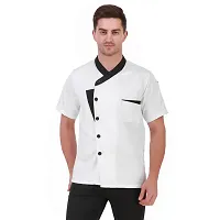 Kodenipr Club Short Sleeves Spliced White Chef Coat Black Contrast,Poly/Cotton,Size-thumb2