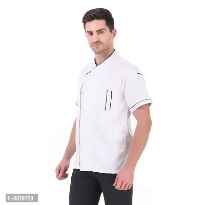 Kodenipr Club Mens Womens Crossneck White Chef Coat Black Piping Contrast, Half Sleeves, Poly/Cotton,Size-thumb4