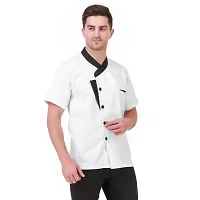 Kodenipr Club Short Sleeves Spliced White Chef Coat Black Contrast,Poly/Cotton,Size-thumb4