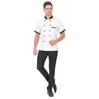 Kodenipr Club Mens Womens Double Breasted White Chef Coat Black Collar, Half Sleeves, Poly/Cotton, Size-thumb2