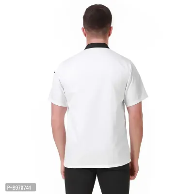 Kodenipr Club Short Sleeves Spliced White Chef Coat Black Contrast,Poly/Cotton,Size-thumb2