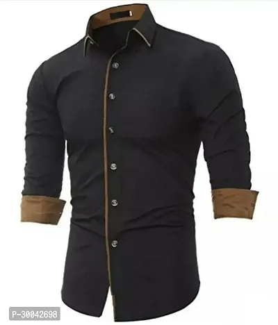 Reliable Black Cotton Solid Long Sleeves Casual Shirt For Men-thumb0