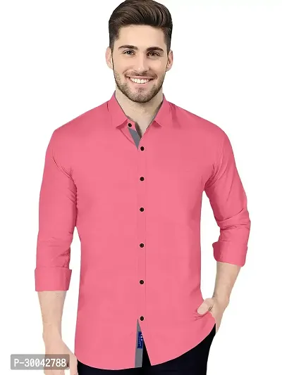 Reliable Pink Cotton Solid Long Sleeves Casual Shirt For Men-thumb0