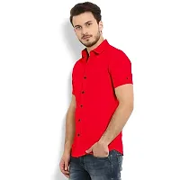 Reliable Red Cotton Blend Solid Short Sleeves Casual Shirt For Men-thumb3