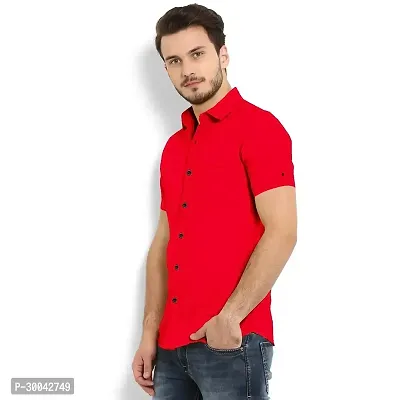 Reliable Red Cotton Blend Solid Short Sleeves Casual Shirt For Men-thumb5