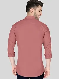 Reliable Peach Cotton Blend Solid Long Sleeves Casual Shirt For Men-thumb1