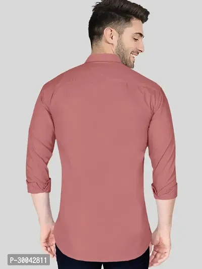 Reliable Peach Cotton Blend Solid Long Sleeves Casual Shirt For Men-thumb2