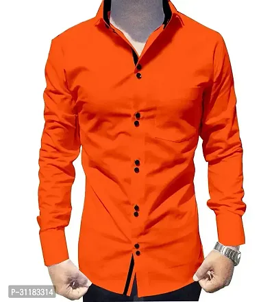 Elegant Cotton Blend Solid Long Sleeves Casual Shirts For Men-thumb0