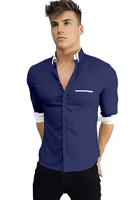 P  V Creations Men?s Slim Fit Solid Casual Cotton Shirt (Endo)-thumb1