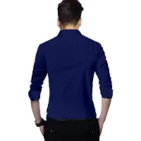 Reliable Navy Blue Cotton Blend Solid Long Sleeves Casual Shirt For Men-thumb2