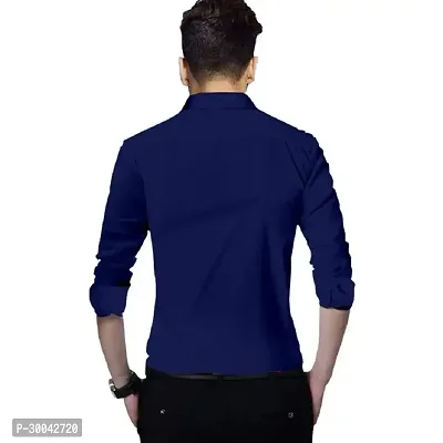 Reliable Navy Blue Cotton Blend Solid Long Sleeves Casual Shirt For Men-thumb3