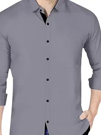 Reliable Grey Cotton Blend Solid Long Sleeves Casual Shirt For Men-thumb1