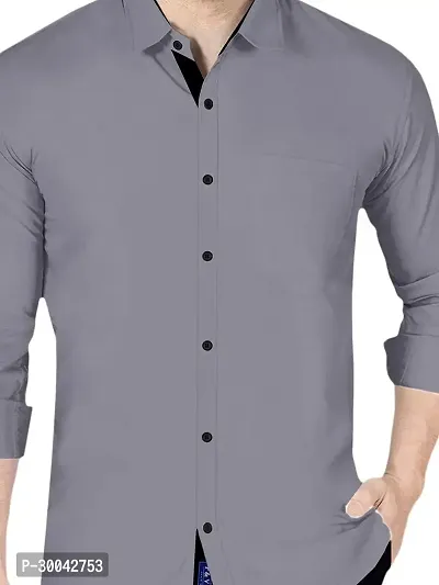 Reliable Grey Cotton Blend Solid Long Sleeves Casual Shirt For Men-thumb2