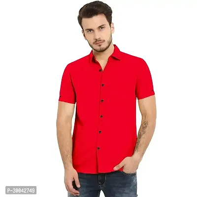 Reliable Red Cotton Blend Solid Short Sleeves Casual Shirt For Men-thumb0