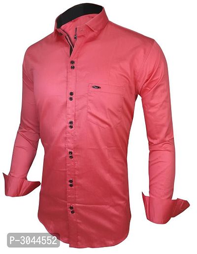 Men's Pink Cotton Solid Long Sleeves Slim Fit Casual Shirt-thumb0