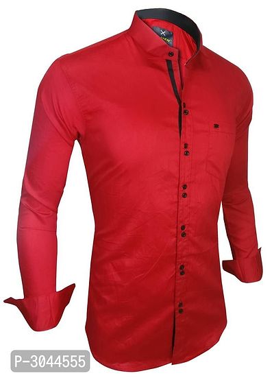 Men's Red Cotton Solid Long Sleeves Slim Fit Casual Shirt-thumb0