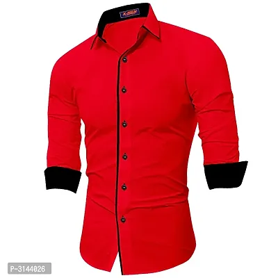 Men's Red Cotton Long Sleeves Solid Slim Fit Casual Shirt