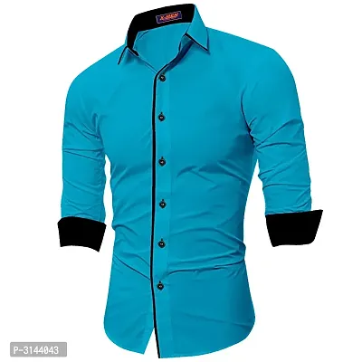 Men's Blue Cotton Long Sleeves Solid Slim Fit Casual Shirt-thumb0