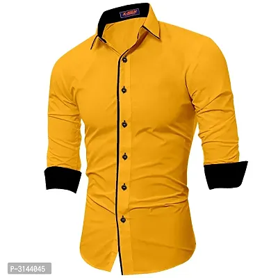 Men's Yellow Cotton Long Sleeves Solid Slim Fit Casual Shirt-thumb0