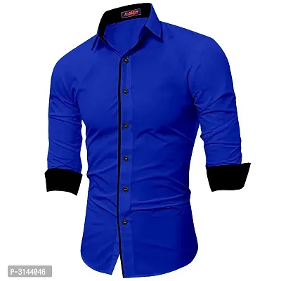 Men's Blue Cotton Long Sleeves Solid Slim Fit Casual Shirt-thumb0