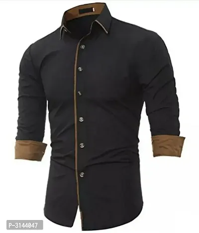 Men's Black Cotton Long Sleeves Solid Slim Fit Casual Shirt-thumb0